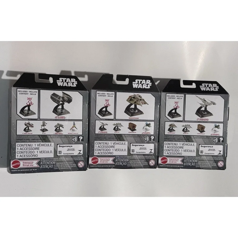 3 Hot Wheels Star Wars Starships Select Tie Advanced #6 Snowspeeder #11 N-1 #17